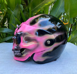 Ladies Motorcycle Skull Helmet Girl Helmet Skull Design with pink Flames