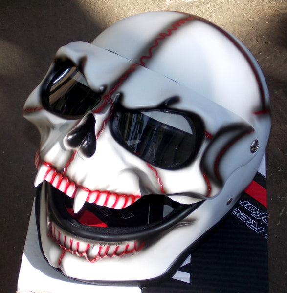 White Skull Motorcycle Helmet painted Death Mask Skeleton 3D – Custom ...